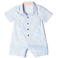 Blue Checked Short Sleeve Button Down Baby Boy Romper