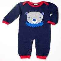 Circus Bear Blue Knit Sweater Baby Long Sleeve Jumpsuit