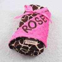 Hot Pink Giraffe Unique Minky Baby Girl Boutique Blanket Available Personalized (American Made)