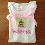 Personalized Pink Dress Sock Monkey Baby Girl Short Sleeve Bodysuit