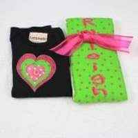 Heart Short Sleeve Baby Girl Bodysuit and Burp Cloth Gift Set (Without Monogram)