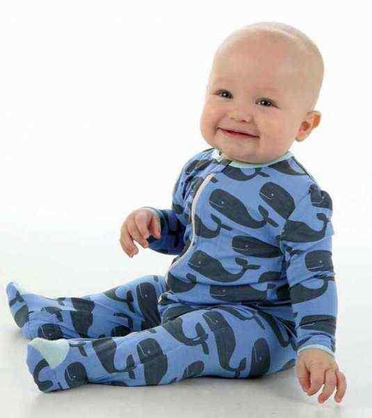 Big Whale Blue Long Sleeve Modern Baby Boy Boutique Footie Romper and Pajamas (Organic Bamboo)