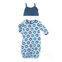 Lion Print Blue Baby Boy Gown and Hat Outfit Set (Organic Bamboo)