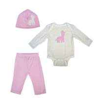 Pink Giraffe Modern Baby Girl Boutique Clothing Outfit Gift Set with Long Sleeve Bodysuit, Pants and Hat (Organic Bamboo)