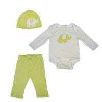 Elephant Baby 3 Piece Outfit Gift Set with Long Sleeve Bodysuit, Pants and Hat (Organic Bamboo)
