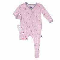Raindrop Print Pink Long Sleeve Baby Girl Footie Romper and One Piece Pajamas (Organic Bamboo)