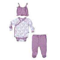 Swan Princess Baby Girl 3 Piece Outfit Gift Set with Long Sleeve Bodysuit, Footed Pants and Hat (Organic Bamboo)