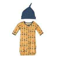 Rockstar Long Sleeve Baby Convertible Gown Romper and Hat Outfit Set (Organic Bamboo)