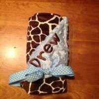 Light Blue Giraffe Super Soft Minky Baby Boy Boutique Blanket Available Personalized (American Made)