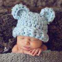 Fuzzy Wuzzy Bear Baby and Toddler Boy Hat in Blue (American Made)