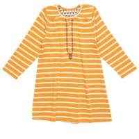 Gold Stripe Long Sleeve Big Girls Dress