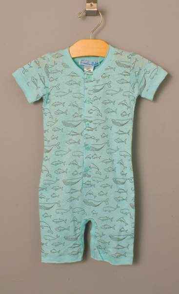 Fish Print Short Sleeve Baby Boy Henley Romper and Pajamas (Organic Pima Cotton)