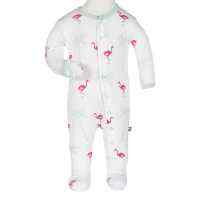 Flamingo Print Long Sleeve Footie Romper One Piece PJs (Organic Bamboo)