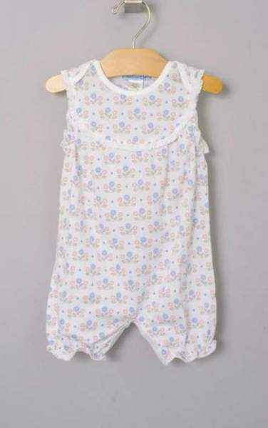 Blue Zinnia Sleeveless Baby Girl Romper and Headband Outfit Set (Organic Pima Cotton)