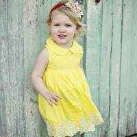 Yellow Sleeveless Embroidered Baby and Girls Dress