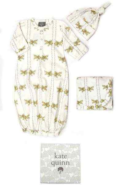 Goldfish Print Snuggle Baby Gown, Hat and Swaddling Blanket Gift Set (Organic Cotton)