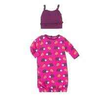 Hedgehog Print Baby Girl Gown and Hat Outfit Set (Organic Bamboo)