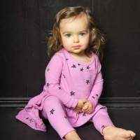 Star Print Long Sleeve Baby Girl Dress and Leggings Outfit Set (American Made)