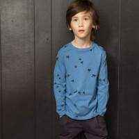 Star Print Blue Long Sleeve Big Boys Modern T Shirt (American Made)