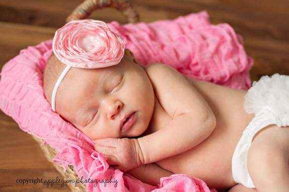 Tess Pink Baby and Girls Flower Headband (American Made)