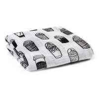 Coffee Print Black and White Baby Swaddle Blanket (Organic Cotton Muslin)