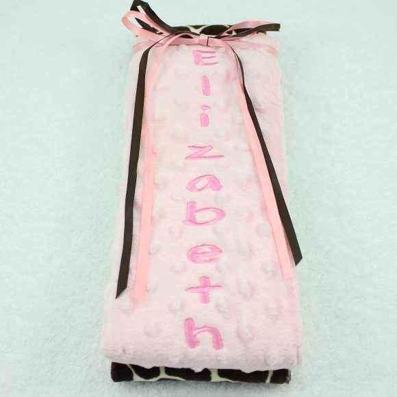 Light Pink Giraffe Minky Baby Girl Burp Cloth Set Available Personalized (American Made)