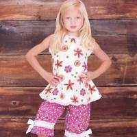 Verbena Print Baby and Girls Sleeveless Blouse and Pants Two Piece Outfit Clothing Set