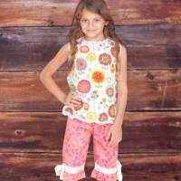 Fiorito Print Baby and Girls Sleeveless Blouse and Pants Two Piece Clothing Outfit Set