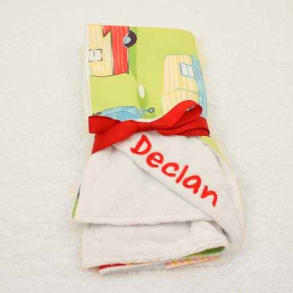 Camper Print Minky Travel Baby Blanket and Oversized Security Blanket Available Personalized (American Made)
