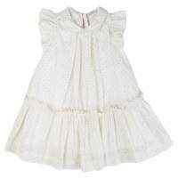 Ivory Metallic Dot Flutter Sleeve Baby and Girls Dress