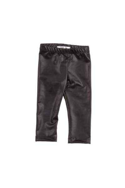 Little Girls Faux Leather Cargo Pants - Black