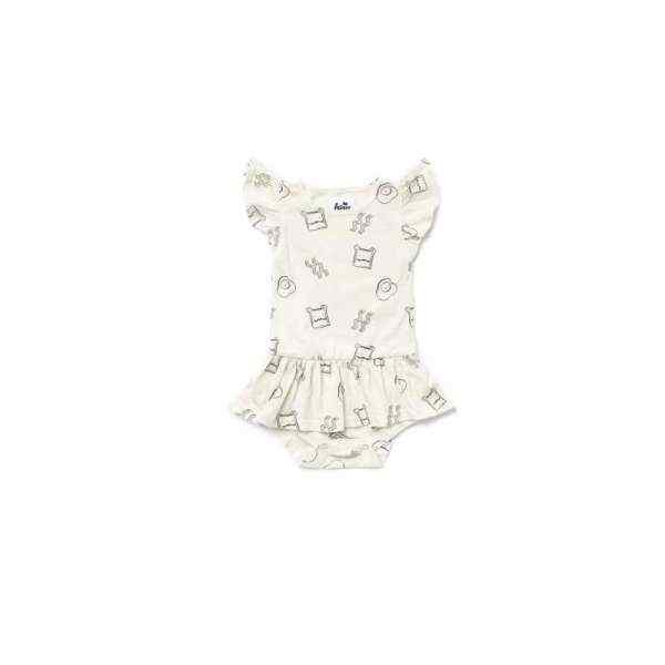 Brunch Print Flutter Sleeve Baby Girl Dress (American Made and Organic Cotton)