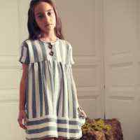 Gilda Short Sleeve Striped Little Girls Dress (American Made)