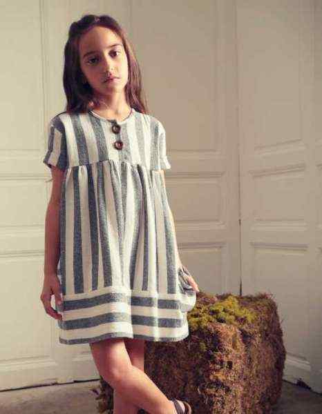 Gilda Short Sleeve Striped Little Girls Dress (American Made)