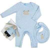 Blue Bunny Long Sleeve Newborn Baby Boy Jumpsuit, Bib and Toy Gift Set