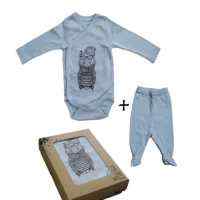 Cool Cat Baby Boy Outfit Gift Set with Long Sleeve Bodysuit and Footed Pants (Organic Cotton)