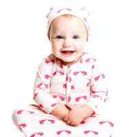 Pink Elephant Print Baby Girl Gown and Hat Outfit Gift Set (Organic Cotton)