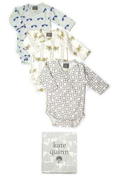 Goldfish 3 Piece Long Sleeve Kimono Baby Boy Bodysuit Gift Set (Organic Cotton)