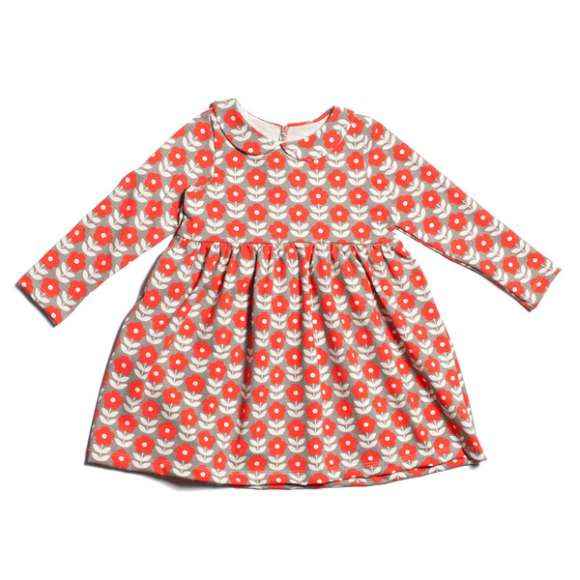 Scarlet Floral Long Sleeve Little Girls Dress (American Made and Organic Cotton)