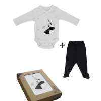 Panda Baby Outfit Gift Set with Long Sleeve Bodysuit and Footed Pants (Organic Cotton)