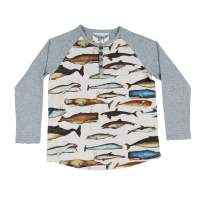 Whale Print Long Sleeve Big Boys Henley Shirt (Organic Cotton)