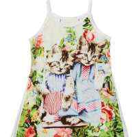 Vintage Kitten Sleeveless Baby Girl Romper (Organic Cotton)