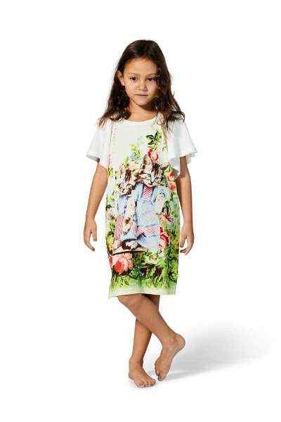 Antique Kitten Short Sleeve Big Girls Dress (Organic Cotton)