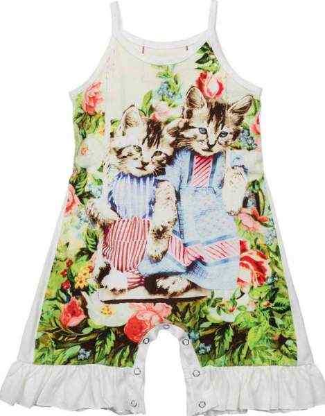 Vintage Kitten Sleeveless Baby Girl Romper (Organic Cotton)