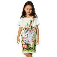 Antique Kitten Short Sleeve Big Girls Dress (Organic Cotton)