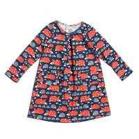 Fox Print Long Sleeve Little Girls Dress (American Made and Organic Cotton)