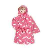 Pink Fox Print Baby and Little Girls Hooded Bathrobe (Organic Cotton)