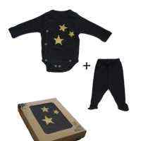 Gold Star Baby Outfit Gift Set with Long Sleeve Bodysuit and Footed Pants (Organic Cotton)