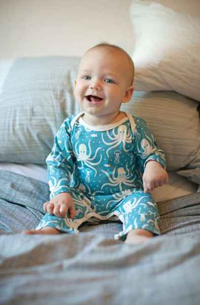 Octopus Print Long Sleeve Baby Playsuit Romper and One Piece Pajamas (American Made and Organic Cotton)