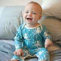 Octopus Print Long Sleeve Baby Playsuit Romper and One Piece Pajamas (American Made and Organic Cotton)